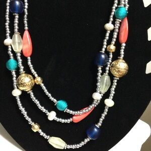Multicolor Beaded Necklace 3 Strand